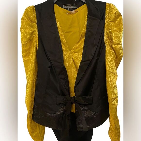 Women’s NWT Love Stitch black lapel layered center tie vest L sexy Holiday party - Picture 6 of 12